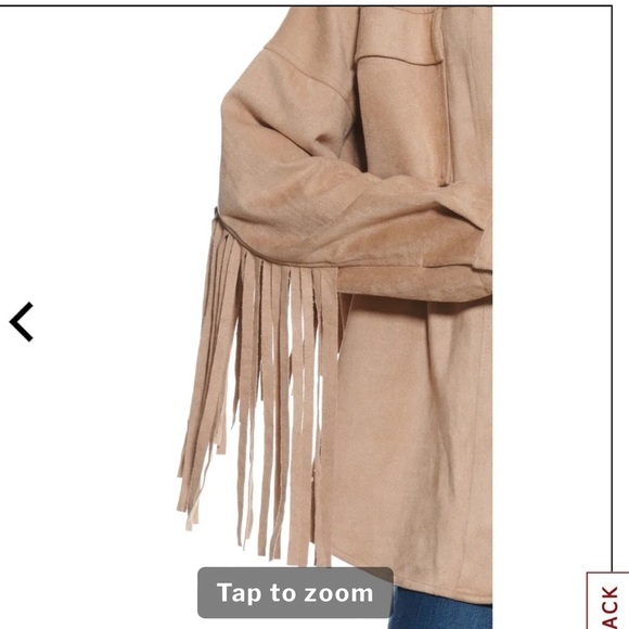 Blue B Collection Sz M faux suede tan fringe button down long sleeves Shacket - Picture 3 of 6